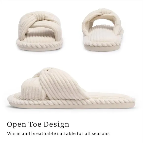 Women Comfortable Memory Foam Bedroom Bathroom Spa Open Toe Corduroy Slippers