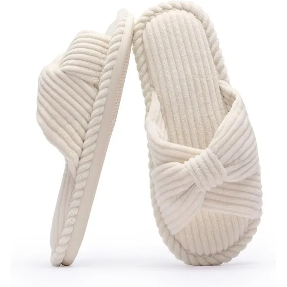 Women Comfortable Memory Foam Bedroom Bathroom Spa Open Toe Corduroy Slippers