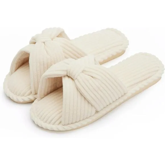 Women Comfortable Memory Foam Bedroom Bathroom Spa Open Toe Corduroy Slippers