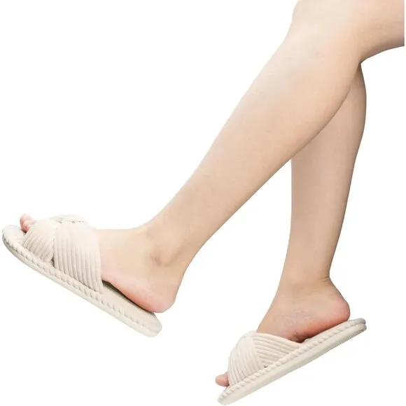 Women Comfortable Memory Foam Bedroom Bathroom Spa Open Toe Corduroy Slippers