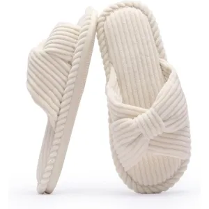 Women Comfortable Memory Foam Bedroom Bathroom Spa Open Toe Corduroy Slippers