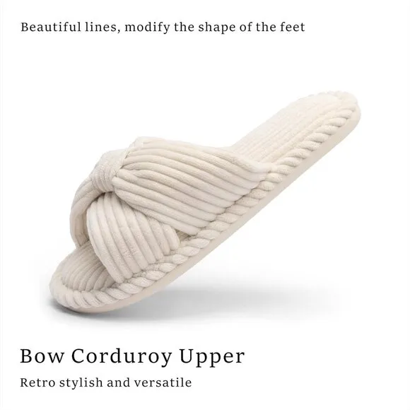 Women Comfortable Memory Foam Bedroom Bathroom Spa Open Toe Corduroy Slippers