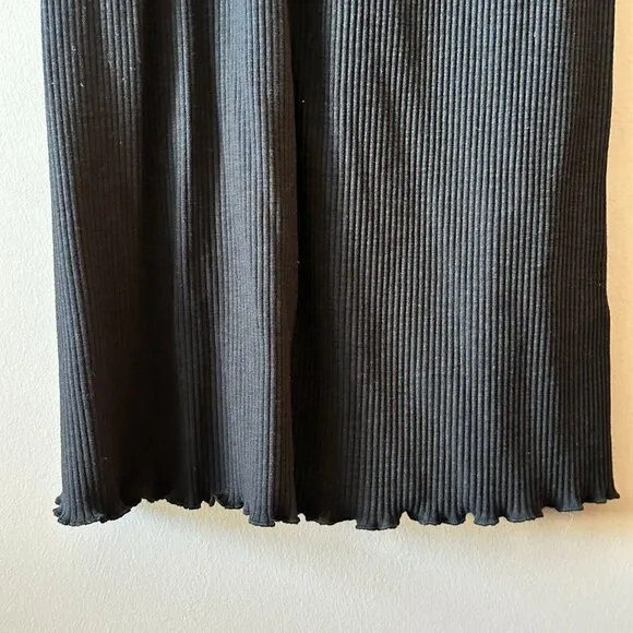 Women's 8 Sweaty Betty Black Ribbed Midi Dress Slim Fit Pleated Lettuce Hem