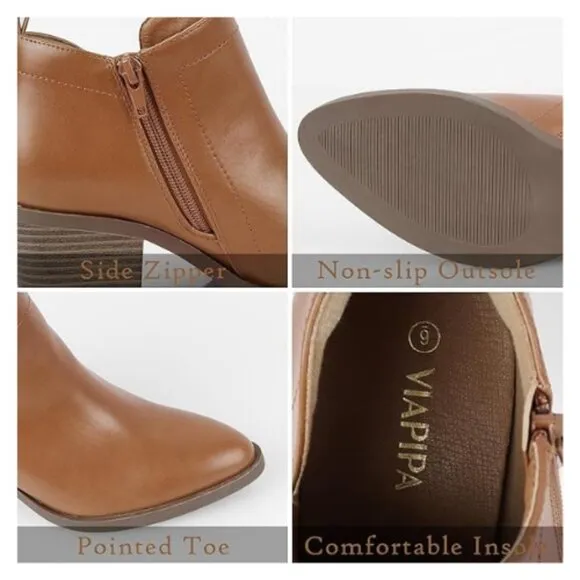 Women's Ankle Boot Pointed Toe Side Zipper Bootie Size 7.5 M Brown