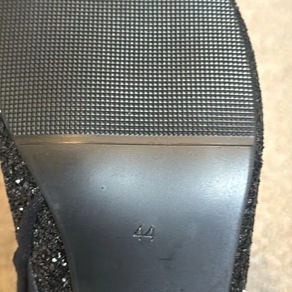 Women’s Black Glitter Covered Chunky Heeled Party Boots Zipper Size 10.5 NEW