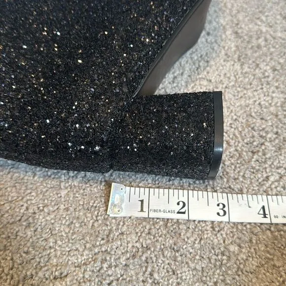 Women’s Black Glitter Covered Chunky Heeled Party Boots Zipper Size 10.5 NEW