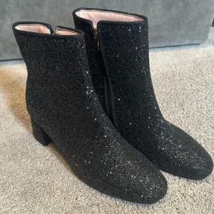 Women’s Black Glitter Covered Chunky Heeled Party Boots Zipper Size 10.5 NEW