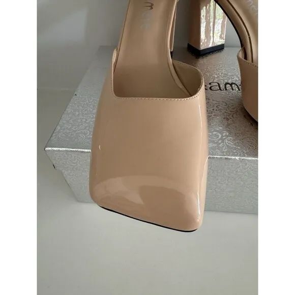 Womens Chunky Block High Heel Square Toe Pumps Ankle Strap beige prom dress