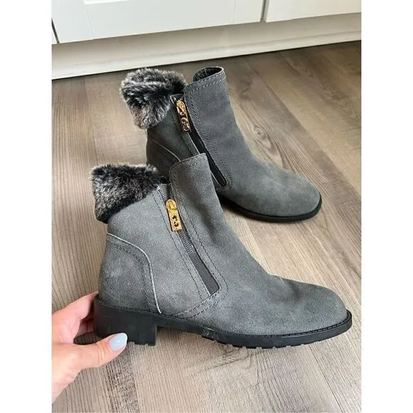 Women's Cole Haan Quinney Waterproof Ankle Boots Shoes Grey Zipper size 6.5B