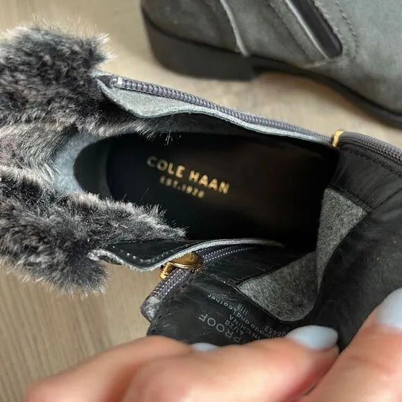 Women's Cole Haan Quinney Waterproof Ankle Boots Shoes Grey Zipper size 6.5B