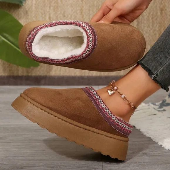 Women's Fur Lined Slippers - Outdoor Non-Slip Comfort With Thick Flat Soles