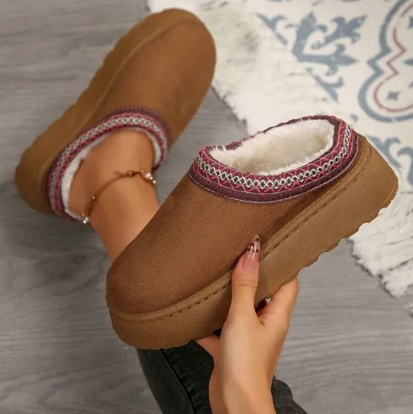 Women's Fur Lined Slippers - Outdoor Non-Slip Comfort With Thick Flat Soles