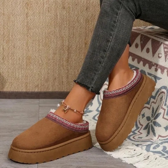 Women's Fur Lined Slippers - Outdoor Non-Slip Comfort With Thick Flat Soles