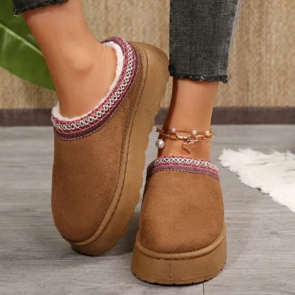 Women's Fur Lined Slippers - Outdoor Non-Slip Comfort With Thick Flat Soles