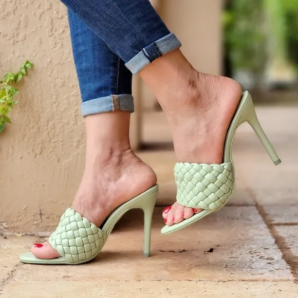 Women's High Heel Mule Sandals Sage Color
