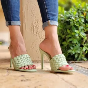 Women's High Heel Mule Sandals Sage Color