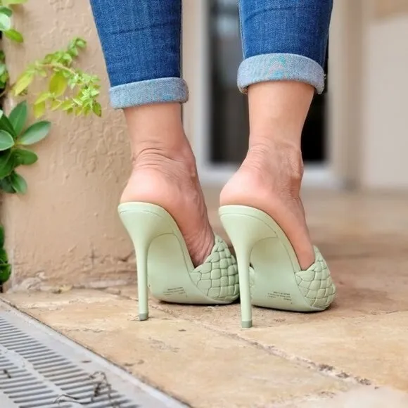 Women's High Heel Mule Sandals Sage Color