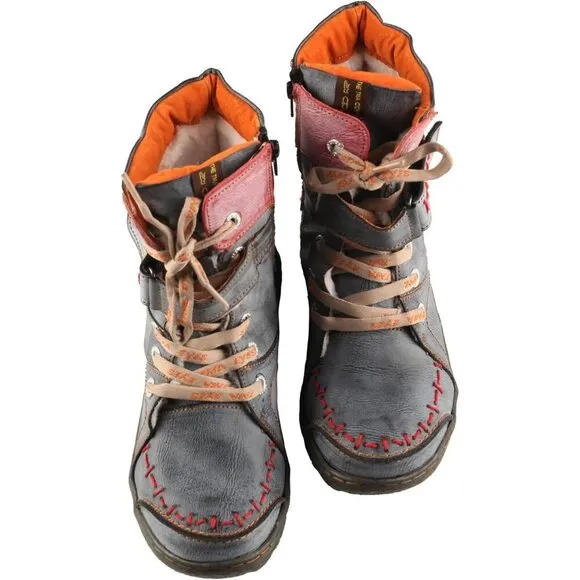 Women's Lace-up Leather Casual Ankle Non-slip Boot With Handstitching Up…