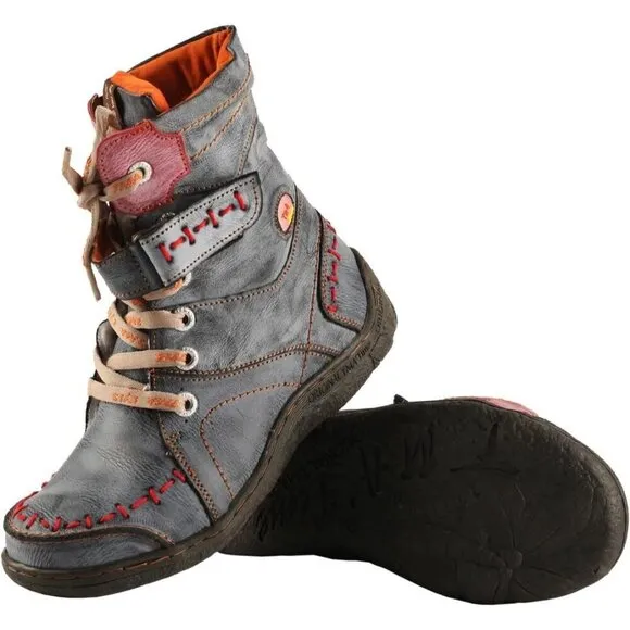 Women's Lace-up Leather Casual Ankle Non-slip Boot With Handstitching Up…