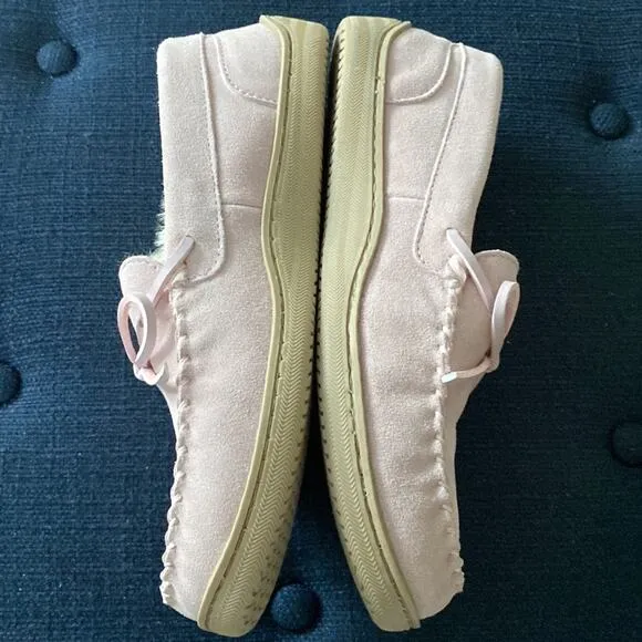 Womens Moccasins Sz 9 My slippers Pink Cream in/out by My pillow Suede Faux Fur