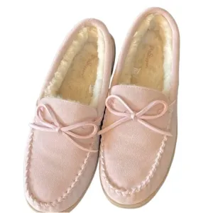 Womens Moccasins Sz 9 My slippers Pink Cream in/out by My pillow Suede Faux Fur