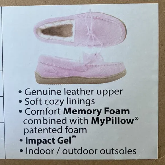 Womens Moccasins Sz 9 My slippers Pink Cream in/out by My pillow Suede Faux Fur