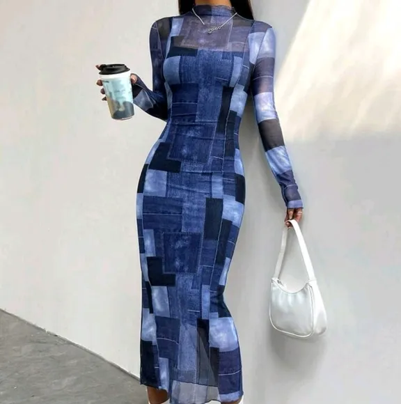 Women's Patchwork Floral Print Slim Fit Bodycon Dress
