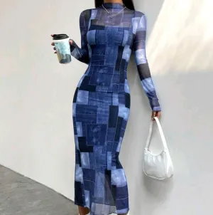 Women's Patchwork Floral Print Slim Fit Bodycon Dress