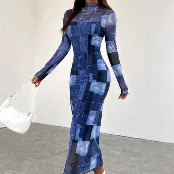 Women's Patchwork Floral Print Slim Fit Bodycon Dress