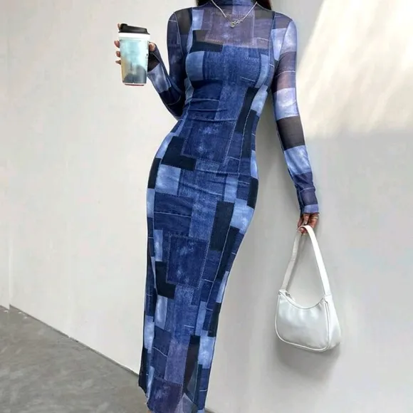 Women's Patchwork Floral Print Slim Fit Bodycon Dress