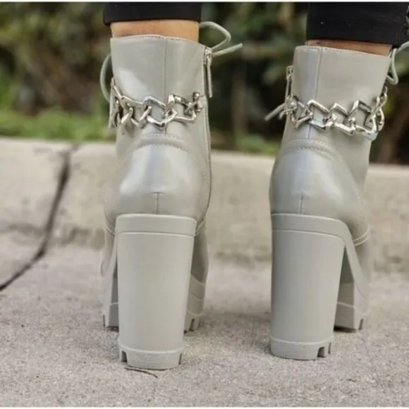 Women's Platform Heel Boots Chunky Ankle Lace Up Olive Color
