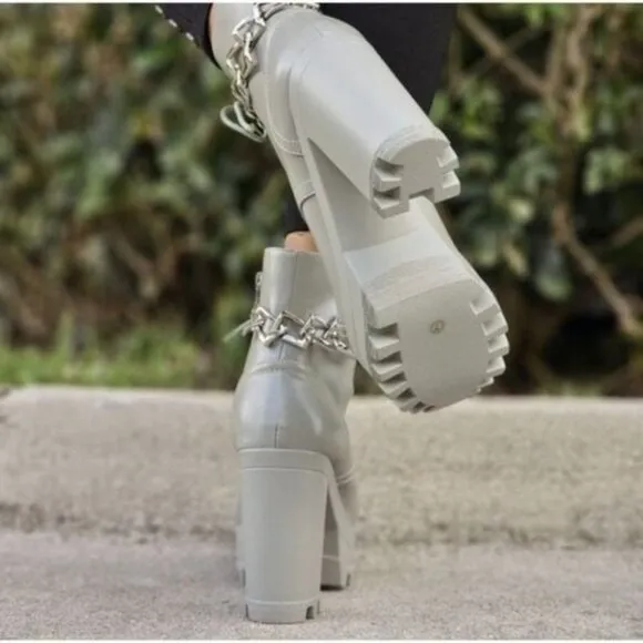 Women's Platform Heel Boots Chunky Ankle Lace Up Olive Color