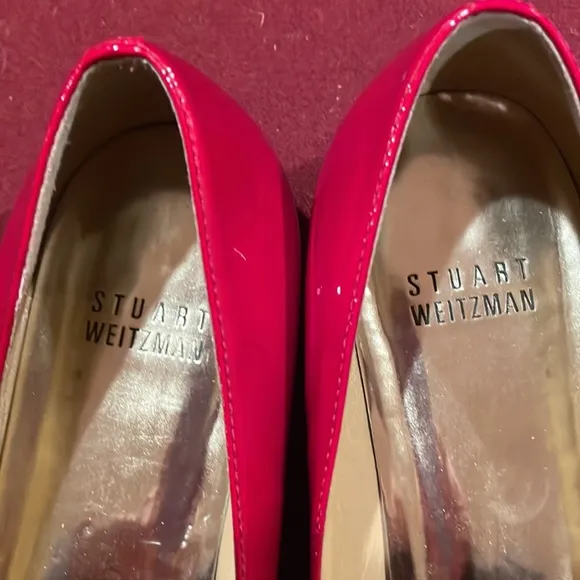 Women’s Shoes 7.5 Stuart Weitzman Red Patent Leather Open Toe Flats