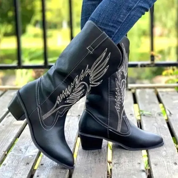 womens solid color embroidered boots 11