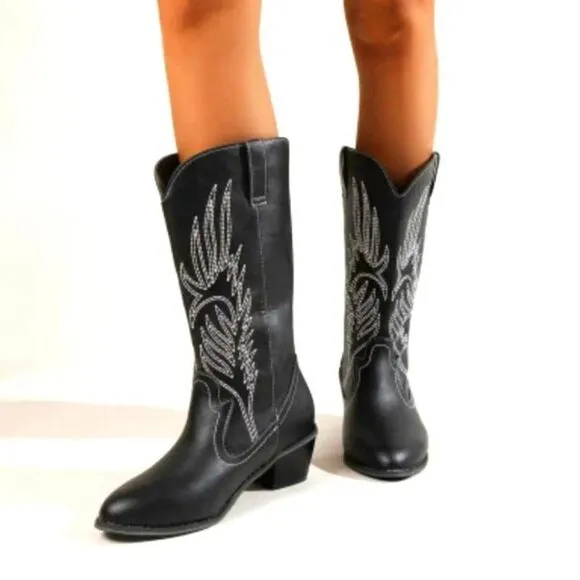 womens solid color embroidered boots 11