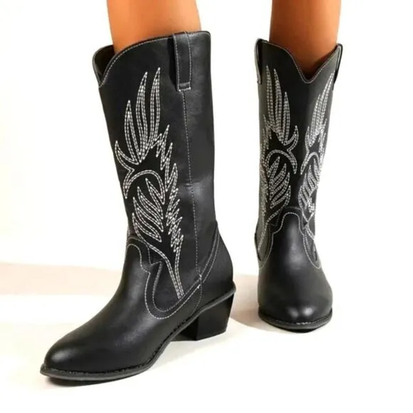 womens solid color embroidered boots 11