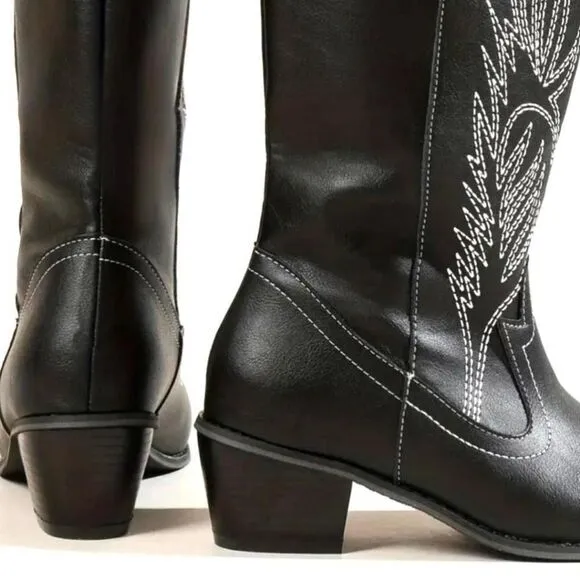 womens solid color embroidered boots 11