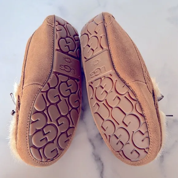 Women's UGG ANSLEY SHAINE Suede Indoor/Outdoor Moccasin Slippers - NIB