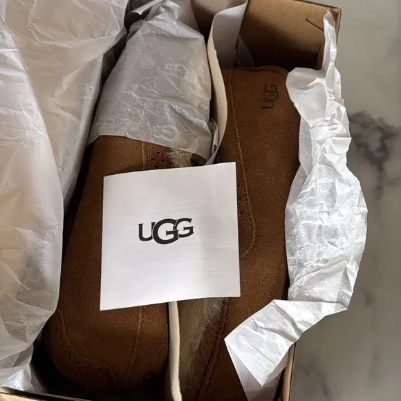 Women's UGG ANSLEY SHAINE Suede Indoor/Outdoor Moccasin Slippers - NIB