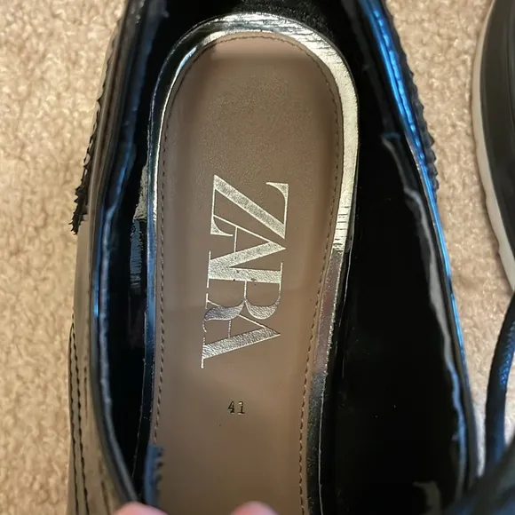 Womens Zara Chunky Platform Patent Leather Oxford Derby Shoes