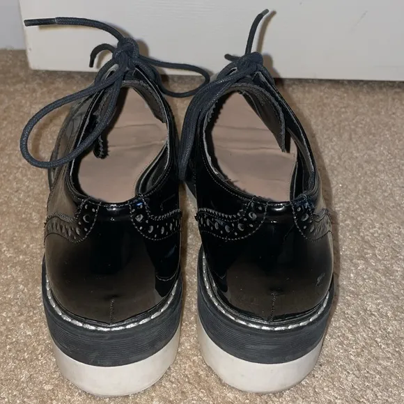Womens Zara Chunky Platform Patent Leather Oxford Derby Shoes