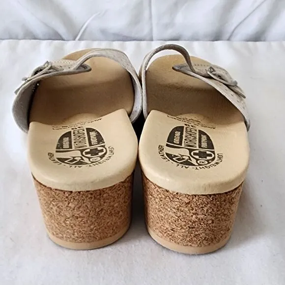 Worishofer Comfort Perforated Leather Slide Sandals Cork Wedge EU 39