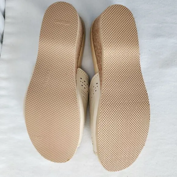 Worishofer Comfort Perforated Leather Slide Sandals Cork Wedge EU 39