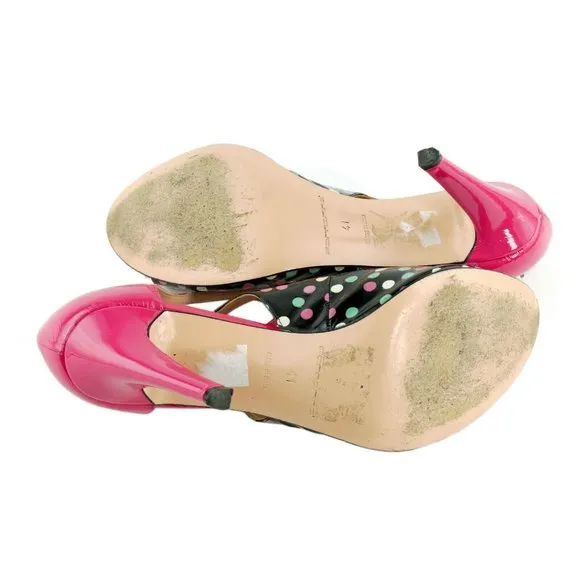 Worn 2x FORNARINA Polka Dot Patent Strappy Heels Pumps 41 EU 10 US ITALY