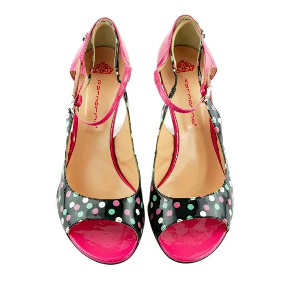 Worn 2x FORNARINA Polka Dot Patent Strappy Heels Pumps 41 EU 10 US ITALY