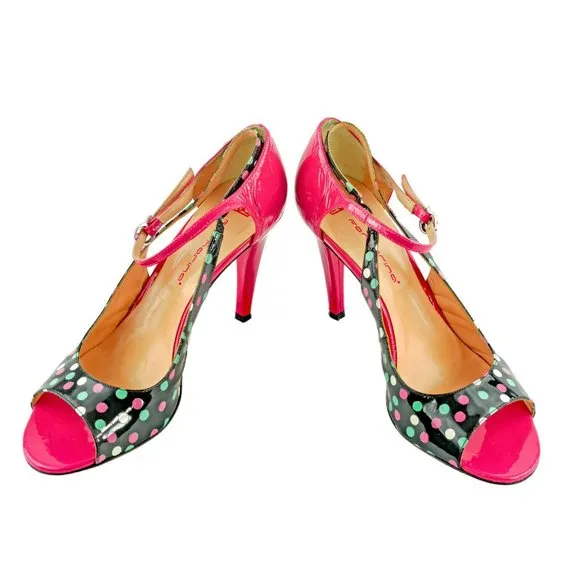 Worn 2x FORNARINA Polka Dot Patent Strappy Heels Pumps 41 EU 10 US ITALY