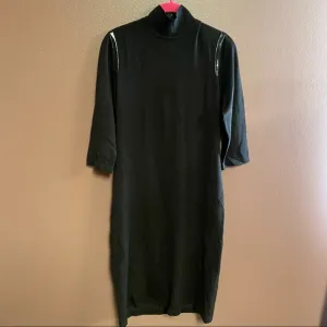 WORTH chocolate brown silk blend turtleneck sweater dress with patent piping