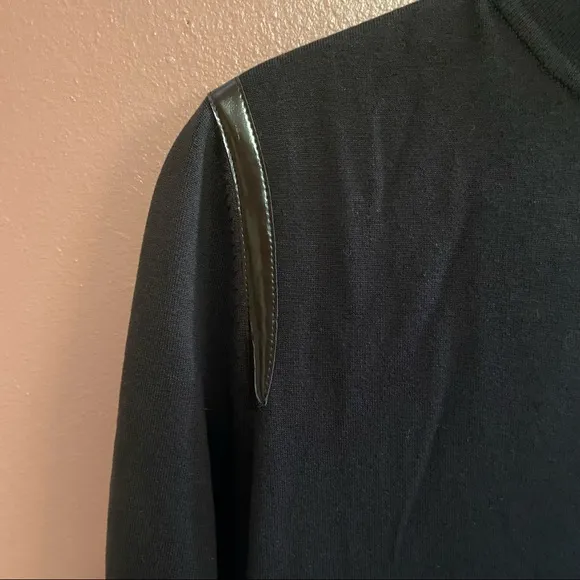 WORTH chocolate brown silk blend turtleneck sweater dress with patent piping