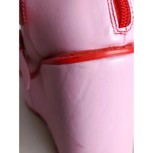 YRU Platform Boots Womens 10M Pink Dune Strawberry Mid-Calf Goth Kawaii Zip Rare