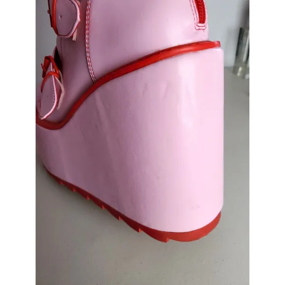 YRU Platform Boots Womens 10M Pink Dune Strawberry Mid-Calf Goth Kawaii Zip Rare